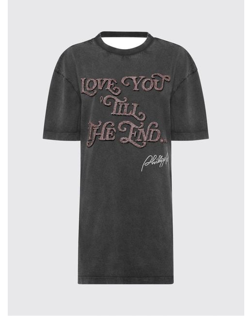 Philipp Plein Gray Cotton Crew Neck T-Shirt With Slogan