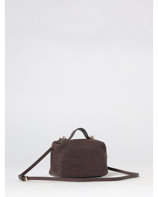 Longchamp Brown Le Pliage Mini Raffia Handbag With Leather Handle
