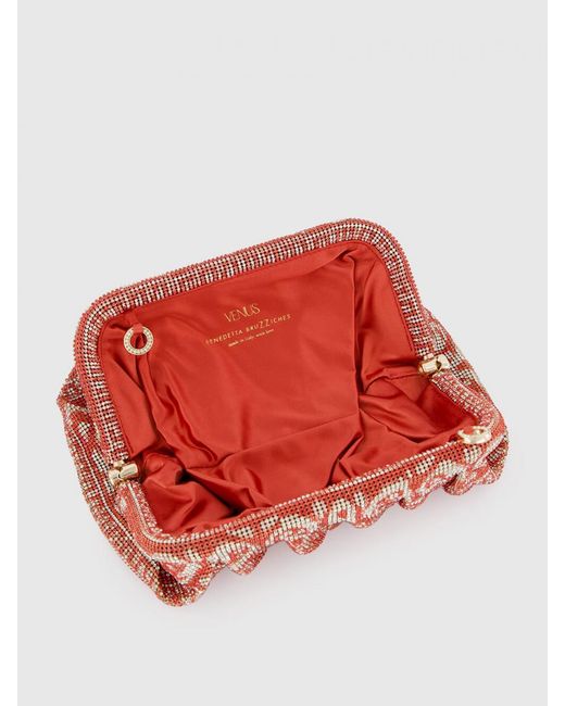 Benedetta Bruzziches Red Venus Draped Crystal Clutch Bag With Shoulder Strap
