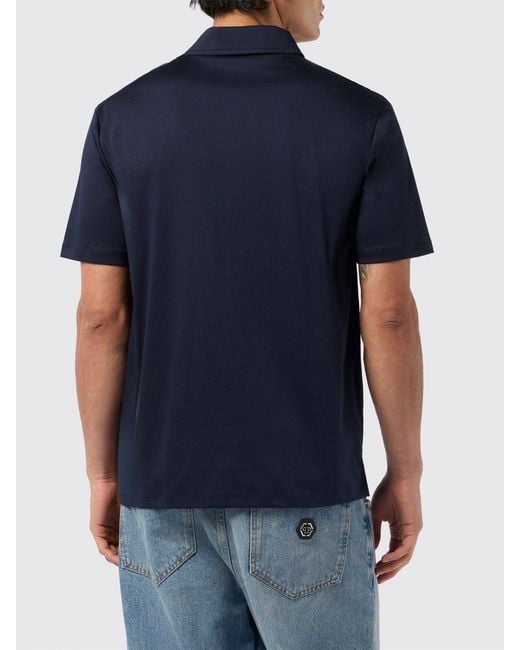 Philipp Plein Blue Cotton Polo Shirt With Monogram for men