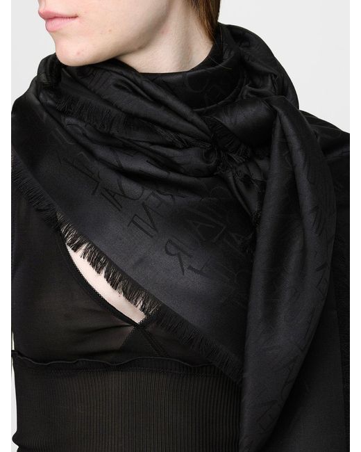 Saint Laurent Black Silk Blend Scarf With Jacquard Logo