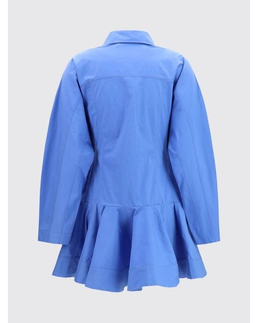 Ganni Blue Organic Cotton Mini Shirt Dress With Long Sleeves