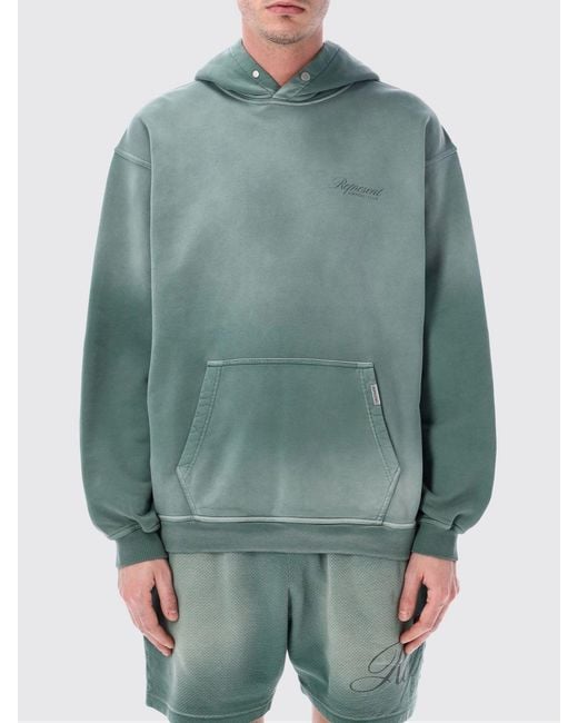 Represent Green Cotton Hoodie With Logo for men