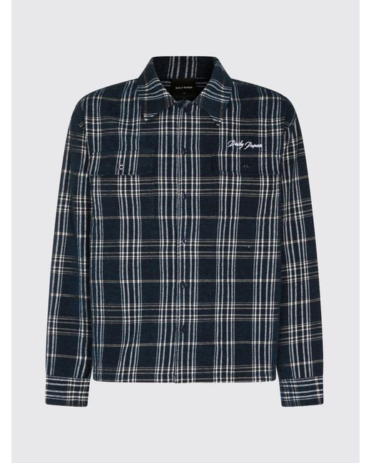 Daily Paper Blue Check-Pattern Cotton-Blend Shirt With A French Collar for men