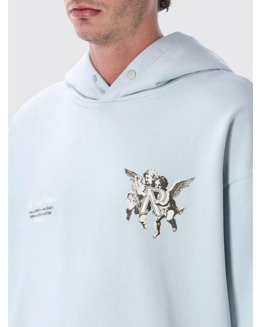 Represent Blue Cotton Hooded Sweatshirt With Print for men