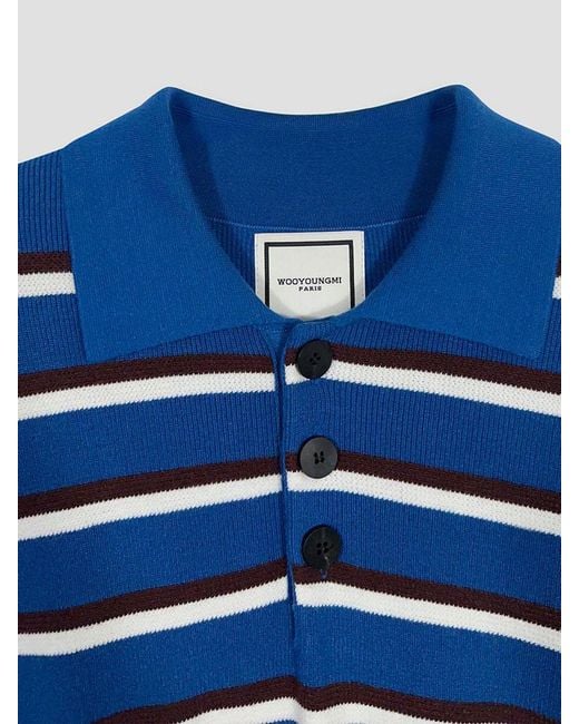 Wooyoungmi Blue Long-Sleeved Knit Polo Shirt for men