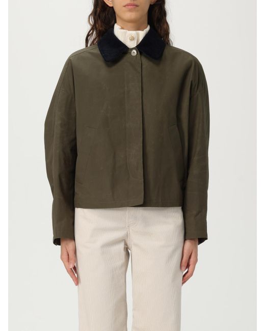 A.P.C. Green Elegant Solid Corduroy Cropped Jacket With Collared Neckline