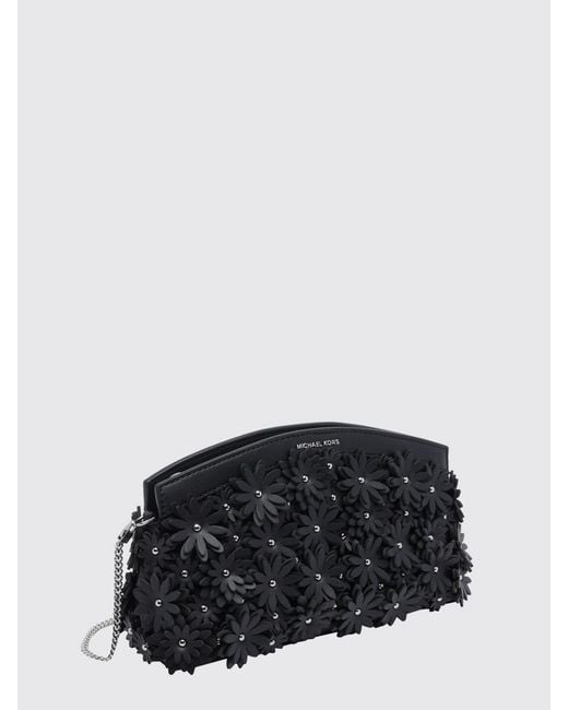 Michael Kors Black Athena Polyurethane Blend Clutch With Floral Appliqués