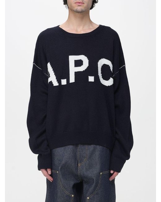 A.P.C. Blue Wool Blend Pullover With Logo for men