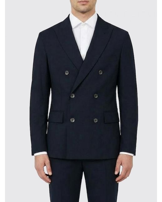 Paolo Pecora Blue Double-Breasted Cotton Blazer for men