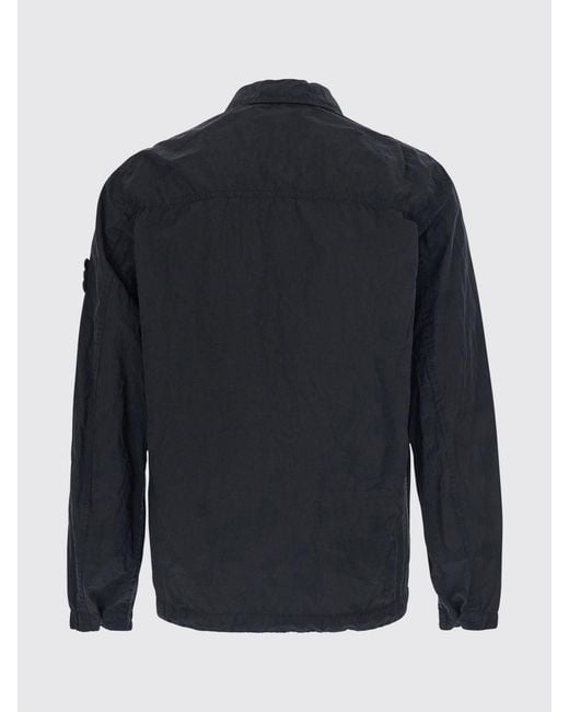 Stone Island Blue Econyl Recycled Nylon Shirt Jacket With Zip And Logo for men