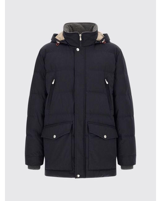 Brunello Cucinelli Blue Water-Repellent Nylon Parka With Removable Hood for men