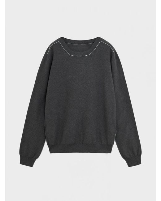 MM6 by Maison Margiela Black Contrast Stitch Wool Crewneck Jumper for men
