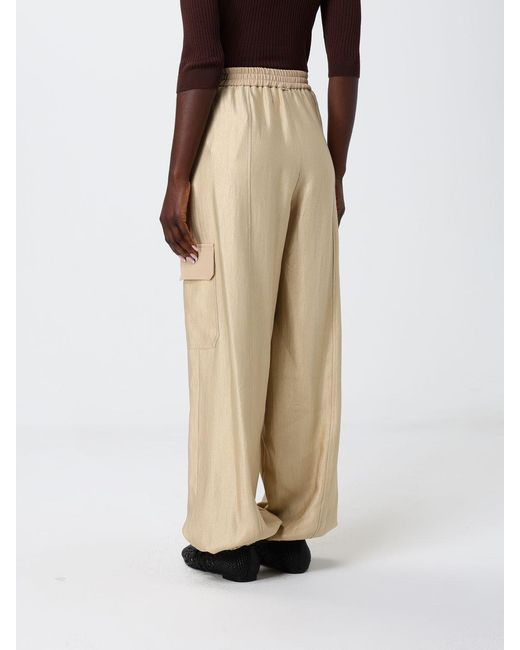 Twinset Natural High-Waisted Wide-Leg Cotton Cargo Pants