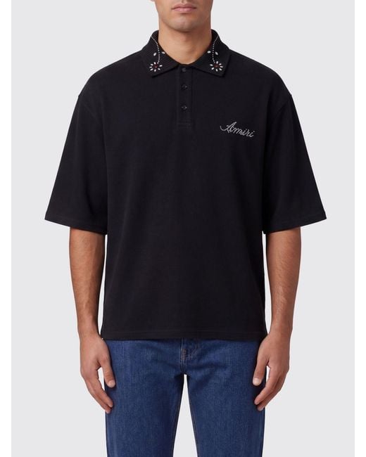 Amiri Black Cotton Polo Shirt With Logo for men