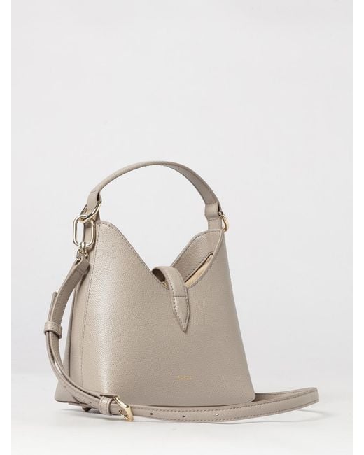 Furla Natural Grained Leather Mini Shoulder Bag With Monogram Logo And Strap