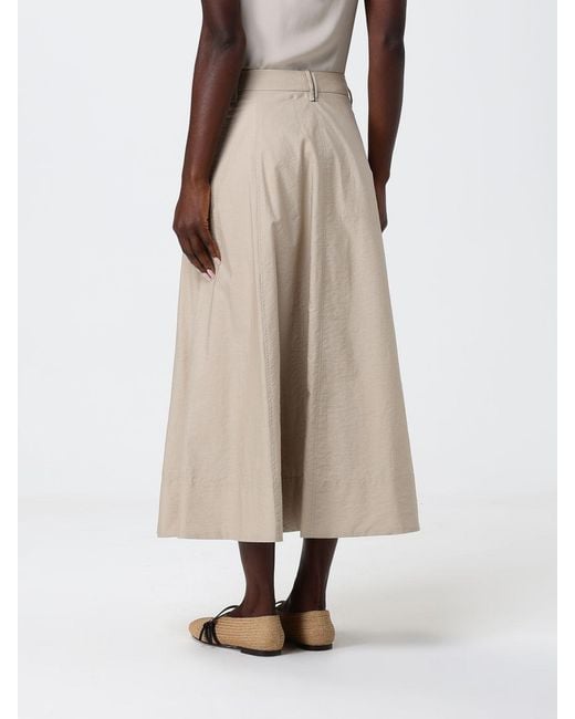 Brunello Cucinelli Natural Poplin Midi Skirt With Monili