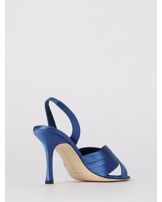 Manolo Blahnik Blue Viera Satin Mules