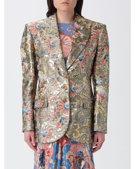 Etro Gray Floral Single-Breasted Blazer