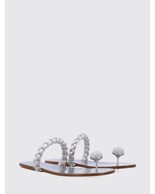 Pedro Garcia White Pipa Woven Satin Thong Sandals With Swarovski Crystals