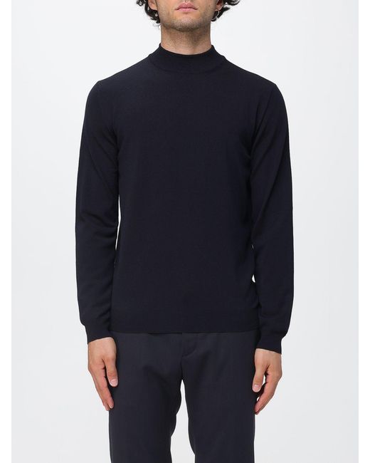 Zanone Blue Crew Neck Wool Blend Jumper With Long Sleeves for men