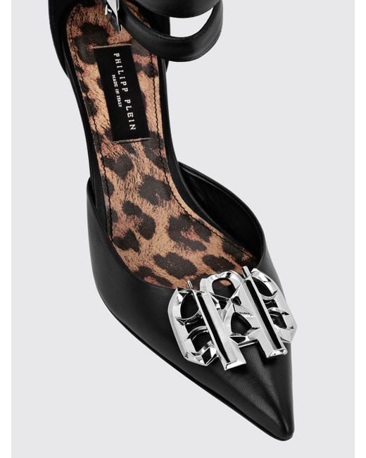 Philipp Plein Black Gothic Leather Pumps With Stiletto Heel And Hexagon Logo