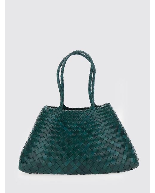 Dragon Diffusion Green Santa Croce Woven Leather Shoulder Bag With Double Handle