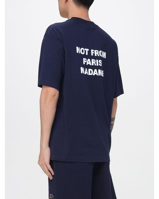 Drole de Monsieur Blue Cotton T-Shirt With Slogan for men