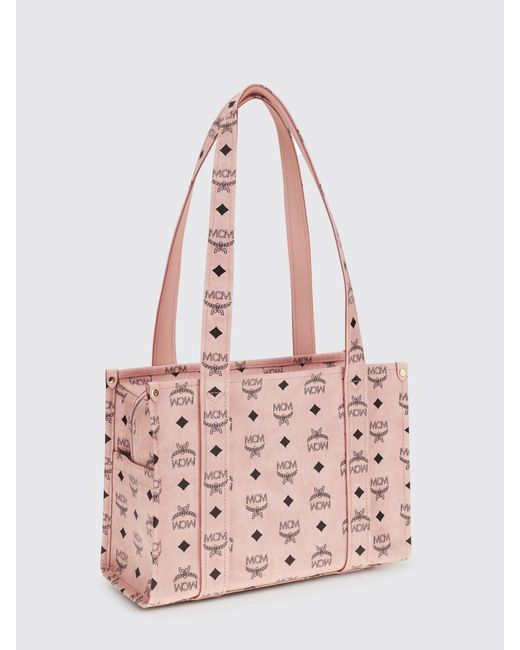 MCM Pink Aren Coated Cotton Bag With Printed Logo