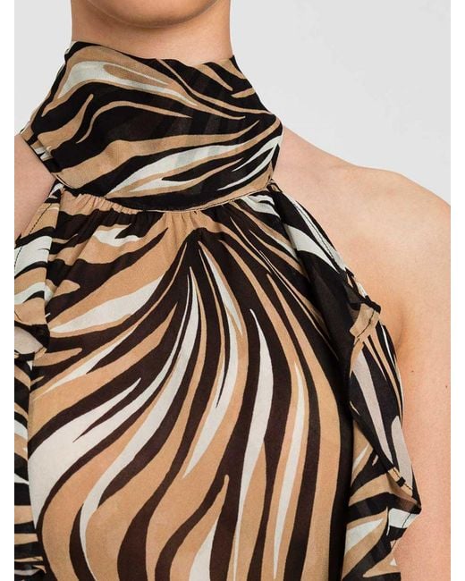 Twinset White Abstract Print Off-The-Shoulder Top With Pussy-Bow Neck