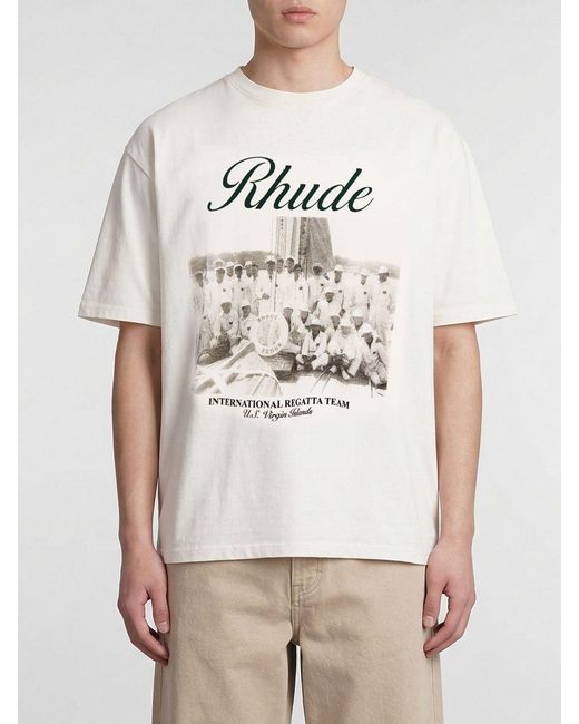 Rhude Natural Printed Cotton T-Shirt for men