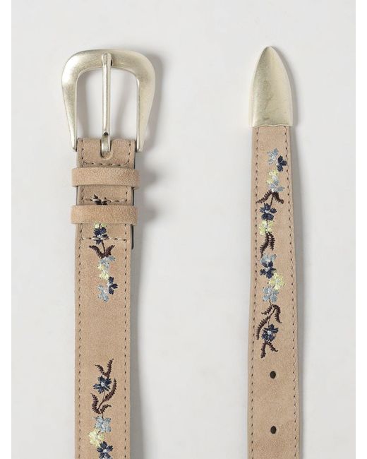 Orciani Natural Suede Belt With Floral Embroidery