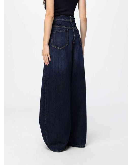 Brunello Cucinelli Blue High-Waisted Wide Leg Cotton Denim Jeans By
