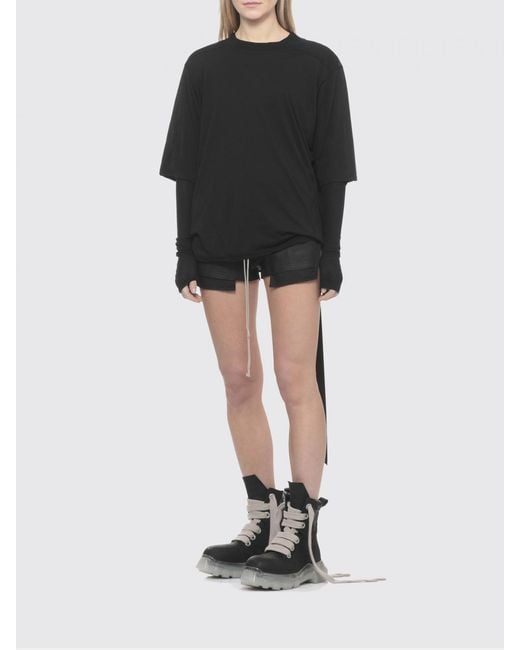 Rick Owens Black Leather Drawstring Shorts