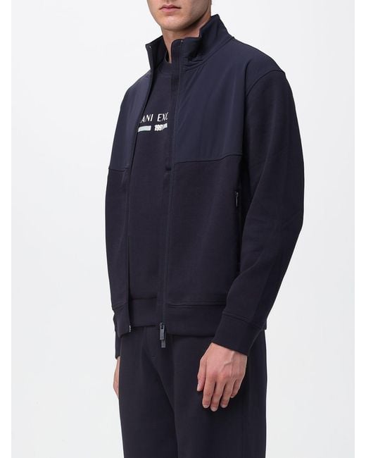 ARMANI EXCHANGE Blue Cotton Blend Zip-Up Sweatshirt for men