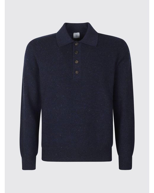 Eleventy Blue Long-Sleeved Knitted Wool Polo Shirt With 4-Button Placket for men