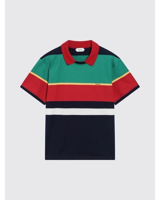 Versace Green Striped Cotton Polo Shirt for men