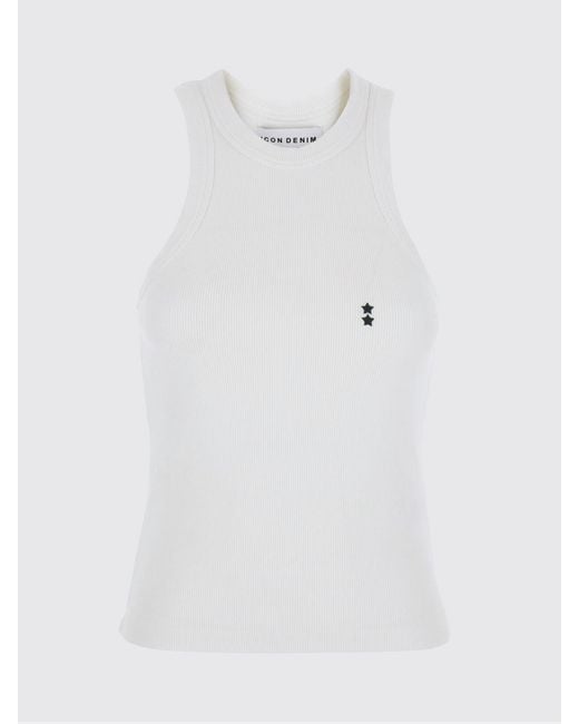 ICON DENIM White Slim Fit Embroidered Logo Top