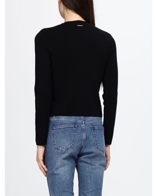 Michael Kors Black Merino Wool-Blend Crewneck Cardigan With Button Closure