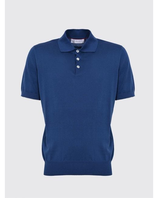 Brunello Cucinelli Blue Knit Polo Shirt for men