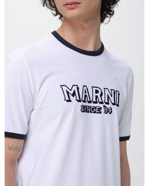 Marni White Cotton T-Shirt With Logo for men