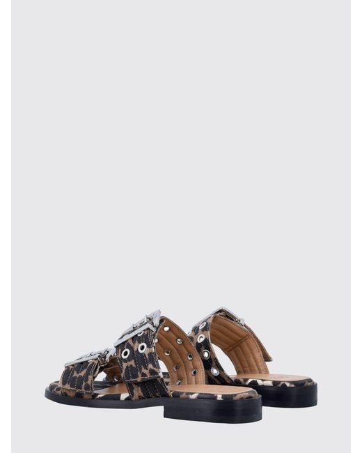 Ganni White Animal Print Organic Cotton Sandal