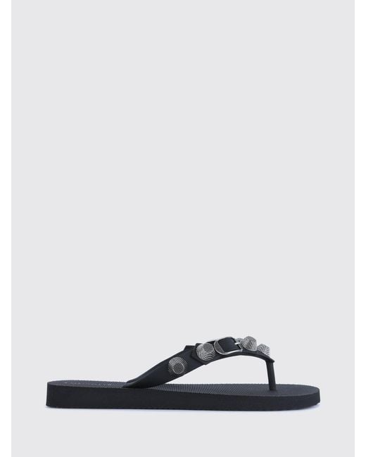 Balenciaga White Studded Rubber Thong Sandals With Decorative Buckle