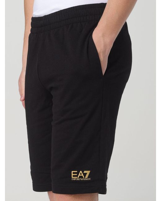 Pantaloncino in misto cotone con logo di EA7 in Black da Uomo