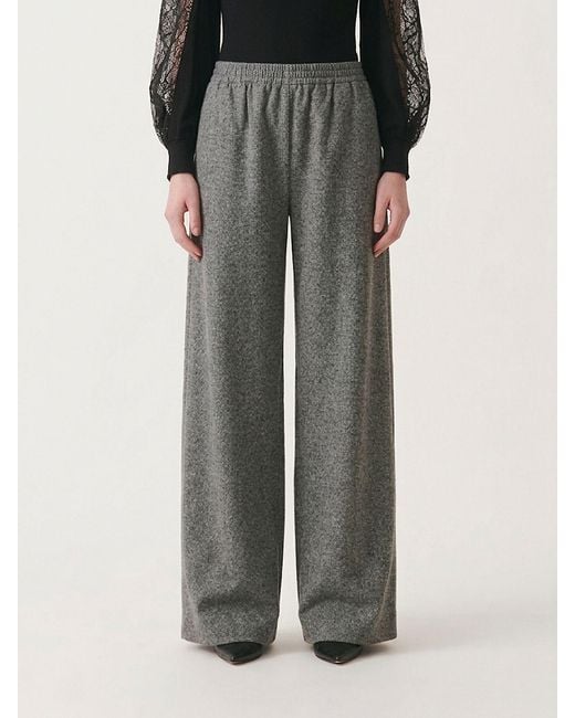 Fabiana Filippi Gray Wool Blend Palazzo Trousers With Elastic Waist And Jewel Detail