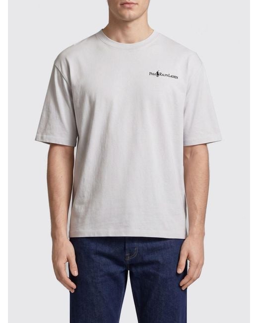 Polo Ralph Lauren Gray Crewneck Cotton T-Shirt With Contrast Logo for men