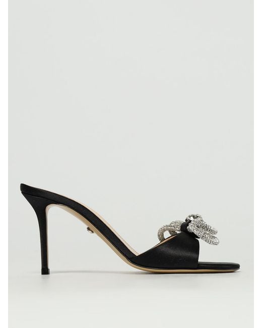 Mach & Mach Black Satin Sandal With Jewel Bow