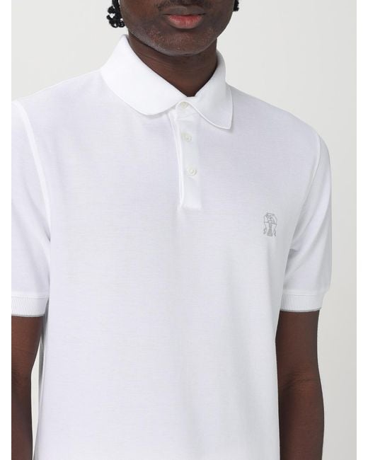 Brunello Cucinelli White Cotton Polo Shirt for men