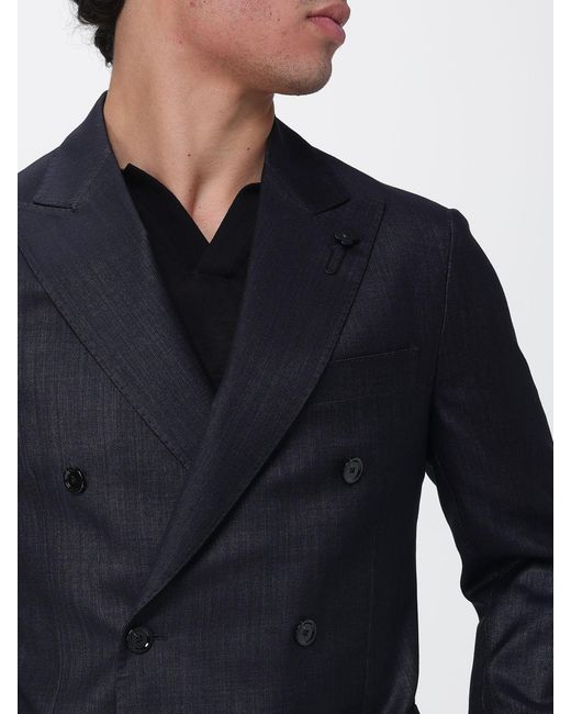 Lardini Blue Double-Breasted Wool Blend Blazer for men