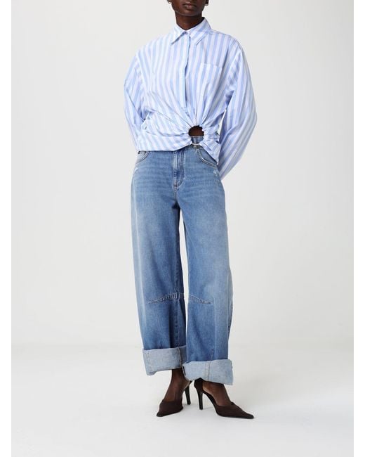 Max Mara Blue Cut-Out Striped Silk Shirt